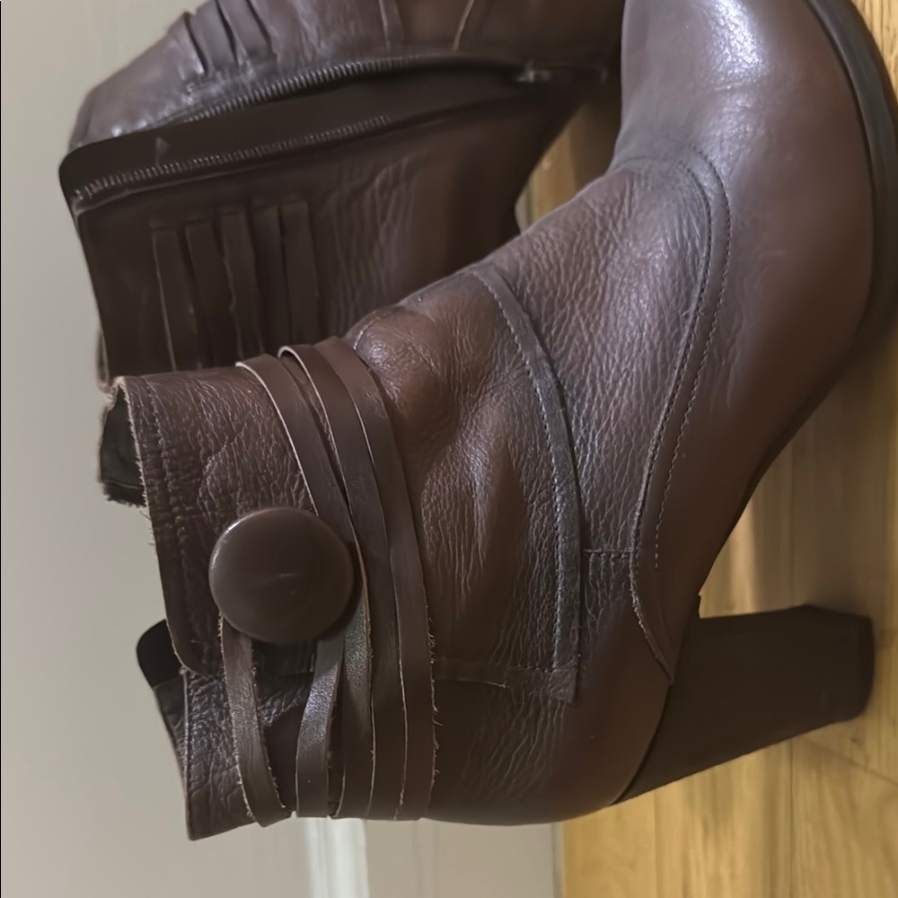 Miz Mooz Brown Ankle Boots with Side Zipper and Strap Detail